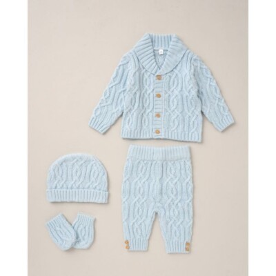 Baby Pram Set Arran Knit Cardigan Coat-Leggings-hat-Mittens Gift Box Reborn wear