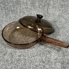 Vintage Vision Corning France Amber Glass 7" Waffle Skillet w/ Pyrex Lid V-1.5-C