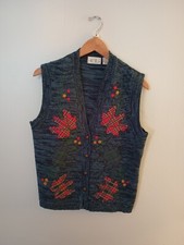 Cricket Lane Sweater Vest Vtg. Blue With Fall Leaves Women's S