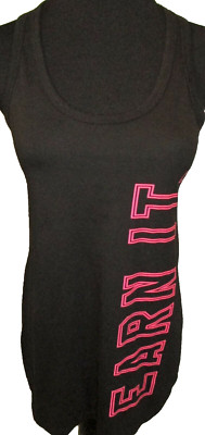 Danskin Black Pink ''EARN IT'' Moisture Wick Athletic Work Out Tank Size Small EUC