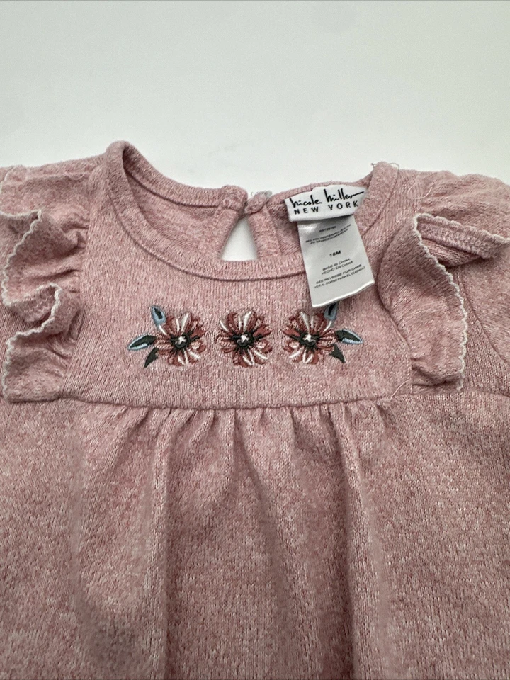 Camisa Nicole Miller Manga Larga Juvenil Niña 18M Bordada Floral Rosa..#14333 Foto 3 de 4