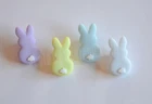 4 Pastel Easter Bunny Rabbit / Shank Back Craft Buttons / 3/4" high / NEW