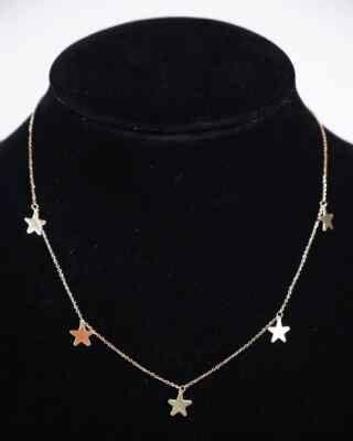 Gorgeous! Twinkling Five Star By The Yard Necklace 14K White Gold Plated 18''