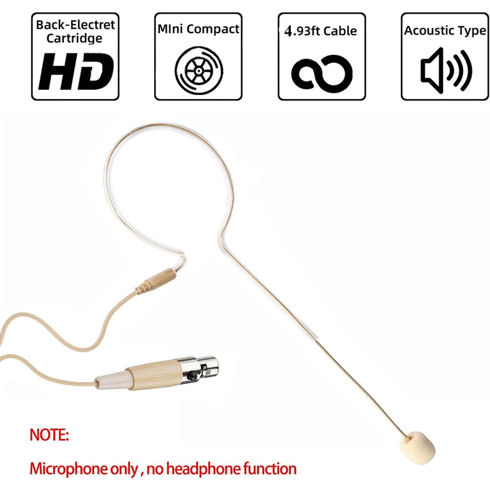 2x Beige Single Earhook Headset mini XLR Microphone for Shure Wireless-TA4F 4pin - Image 2 of 4