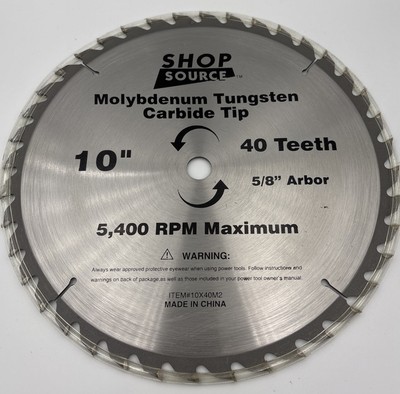 Shop Source 10  Saw Blade Molybdenum Tungsten Carbide Tipped 40 Teeth 5/8 Arbor