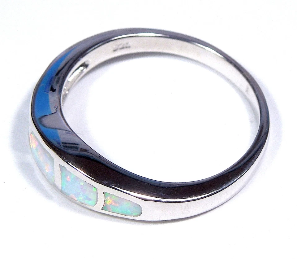 Anillo banda plata esterlina 925 con incrustación de ópalo de fuego blanco tamaño 10,11,12,13 Foto 3 de 3