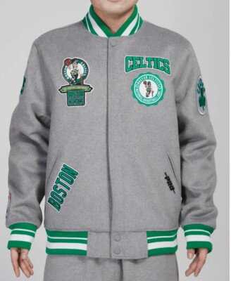 Pro Standard Boston Celtics Crest Emblem Rib Wool Men's Grey Varsity Jacket