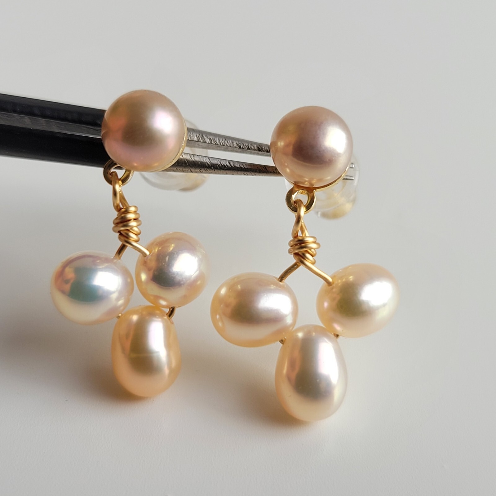 Boucles d'oreilles perles fait main argent or jaune anti allergie pour femme