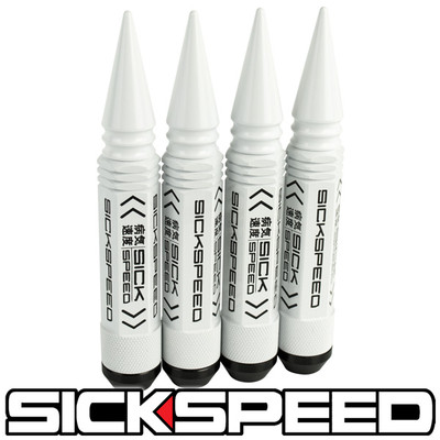 SICKSPEED 4 PC WHITE 5 1/2'' LONG SPIKED STEEL LOCKING LUG NUTS 12X1.5 N20
