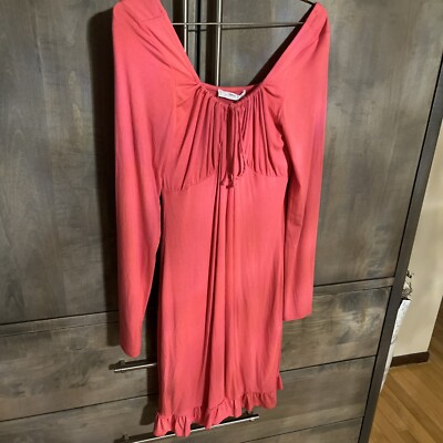 NWT MNG COLLECTION WOMENS JUNIORS CORAL PINK TIE RUFFLE DRESS SIZE MEDIUM $$