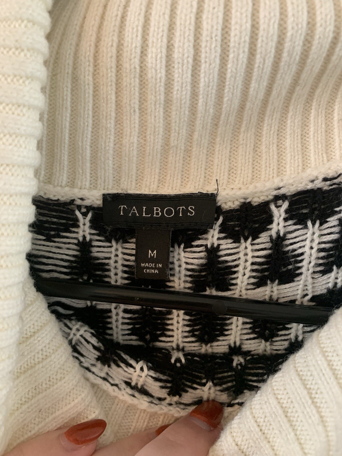 Talbots Geometric Pattern Turtleneck Sweater Blac… - image 3