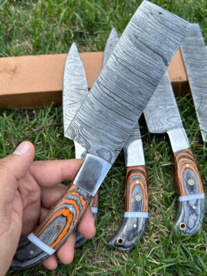 CUSTOM HANDMADE FORGED DAMASCUS STEEL CHEF KNIFE SET KITCHEN KNIVES SET CUTLERY