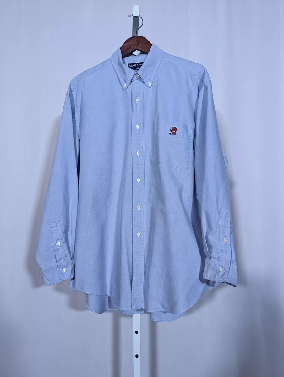 Ralph Lauren Vintage 90s Polo Sport Bear Embroidered Denim Chambray Big Shirt L