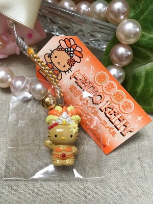 Sanrio Hello Kitty Charm Phone Strap GOTOCHI Tanned Skin Samba  Orange 2005 RARE
