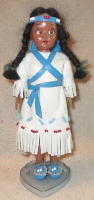 1950's Vintage Carlson Doll Indian Girl Native American w Papoose, Stand