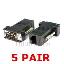 5 Pair 10 pcs VGA SVGA to RJ45 Video Extender Adapters HD15 to CAT5e CAT6 100'