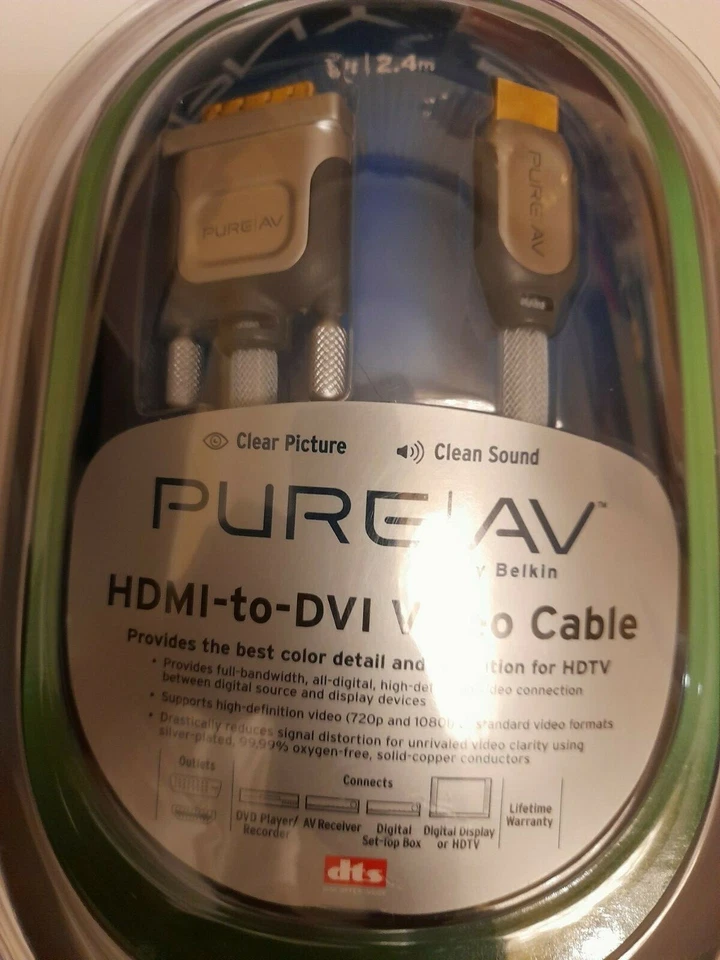 Cable HDMI a DVI PURO AV de Belkin 8 pies Extremos chapados en oro Foto 2 de 3