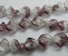 10 Lampwork Handmade Glass Silver Foil Purple Twisted Oval Beads 16x14mm