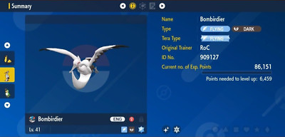 Pokemon Scarlet & Violet 6IV Shiny Bombirdier Max EVs