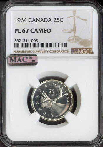 1964 Canada 25 Cents Silver 25C NGC PL67 Cameo MAC Quality