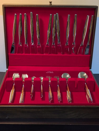 Capri by WMF Cromargan Flatware Center Gold Accent (60) Pc DE. Vtg. (Stainless) 