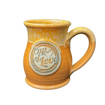Deneen Pottery Cup Of Love Coffee Mug Orange Glaze Script Essentials.com 2013