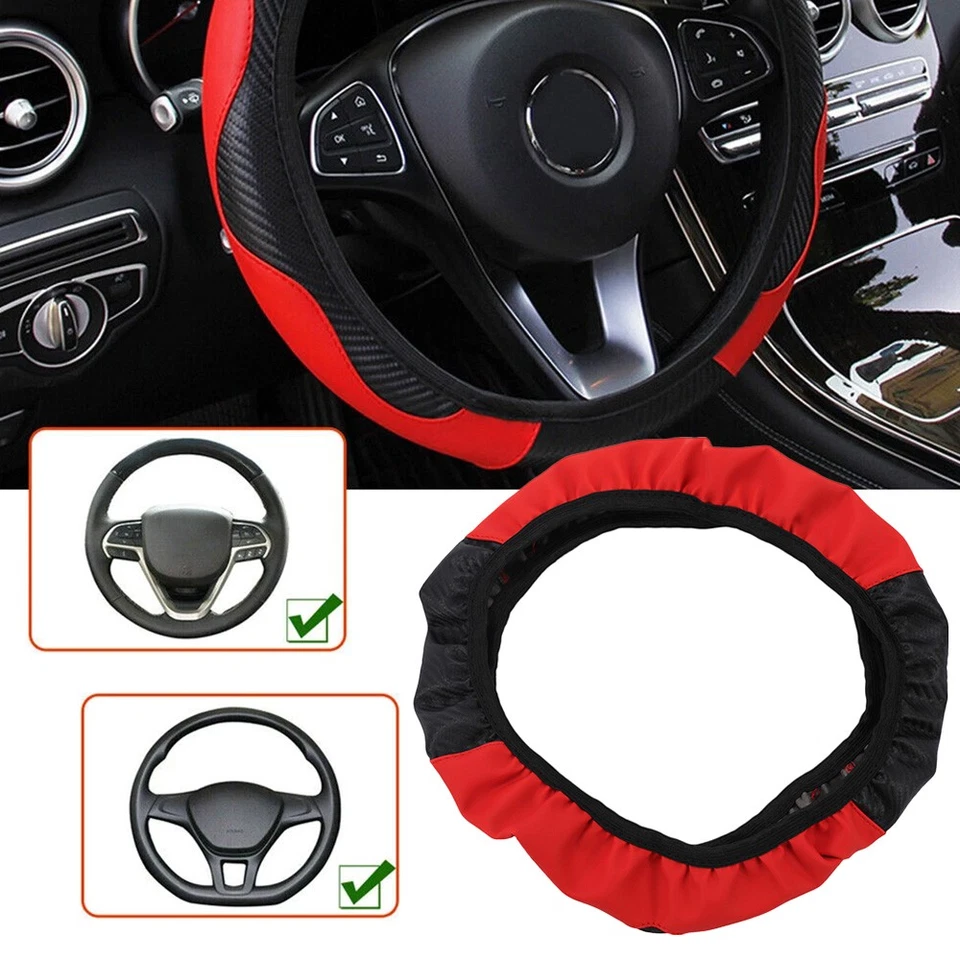 15''/38cm Black-Red Car Steering Wheel Cover Anti-slip Protector Accessories Foto 2 de 4