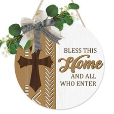 Boho Bless This Home Front Door Sign Wreath 12"x12" , Wooden 3D Welcome Decor...