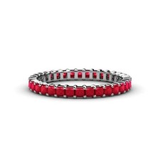 Sterling Silver 925 Ruby Princess-Cut Square 2.00mm Eternity Band Ring
