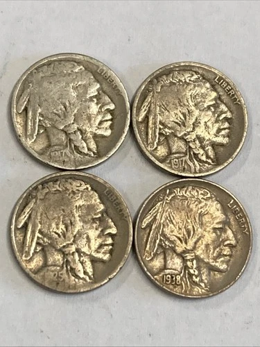 1917,1917-D with Half Horn on this Buffalo,1925-S,1938-D Buffalo Nickels
