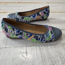 Gabor Hovercraft Ballet Flats UK size 5.5 US size 8 Blue Leather Embroidered