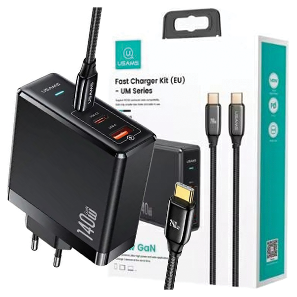Usams 140W Gan LadegeräT 2X USB-C + USB-A Mit 240W USB-C Kabel-image