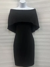 Nicole Miller Collection dress womens NEW black cape off shoulder sheath chic