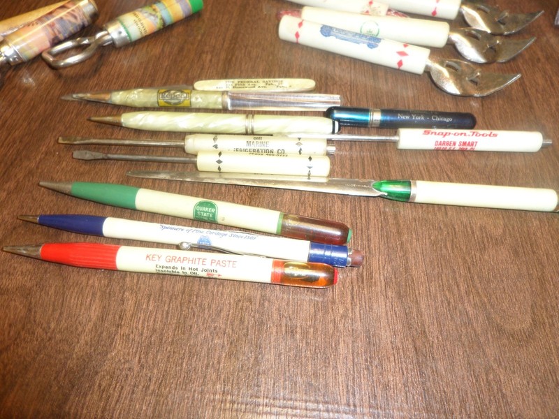 lot of 19 vintage bottle/can  Openers,pens,letter openers,lighter, screwdrivers