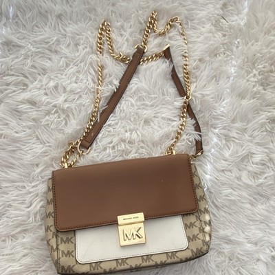 Michael Kors Logo Chain Strap Shoulder Bag Brown Gold Hardware