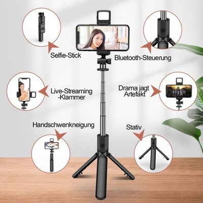 Selfie Stick Bluetooth mit Licht 4 in 1 für Smartphone Stativ Teleskop Stange DE