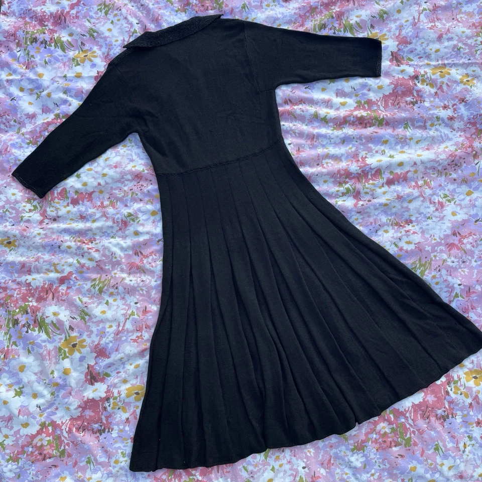 Vestido brillante tejido negro vintage de los años 50 - hecho a mano talla L-XL Foto 3 de 4