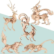 "5 in 1 DIY 3D Wooden Animal Puzzles for Adults - Paintable Puzzle Kit for Home