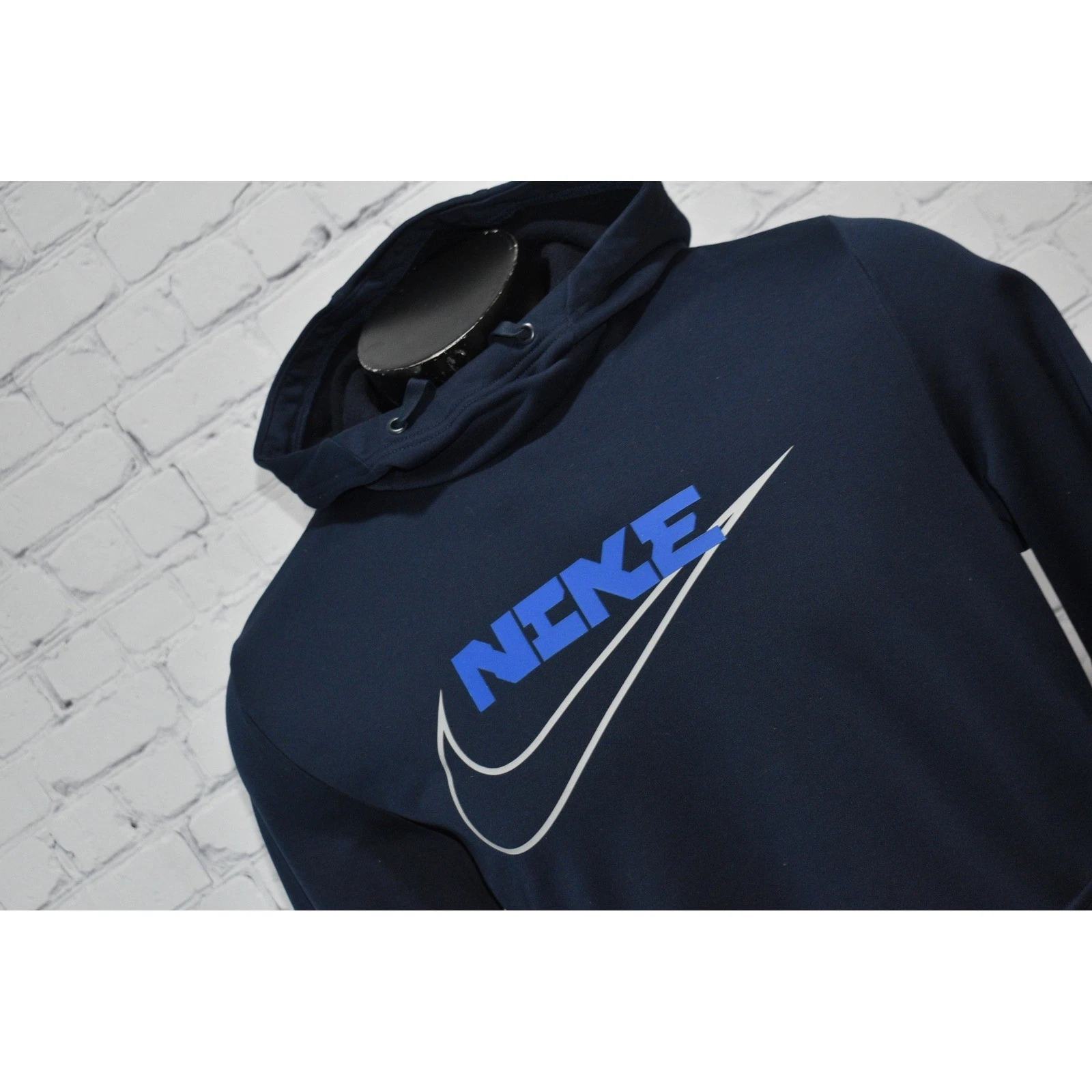 Nike Hoodie Mens Large Navy Blue Therma-Fit Pullover Graphic Swoosh