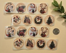 16 Vintage Style Christmas Stickers/ Retro Style Christmas Stickers Labels Seals