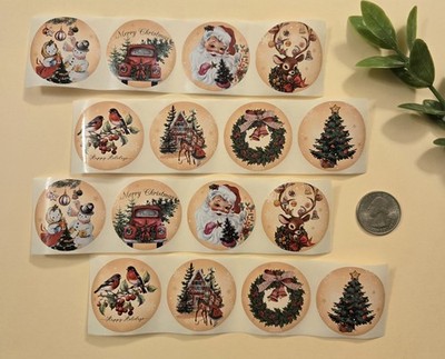 16 Vintage Style Christmas Stickers/ Retro Style Christmas Stickers Labels Seals