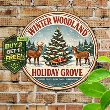 North Pole Reindeer Christmas 8x8 Round Metal Home Wall Decor Tin Sign