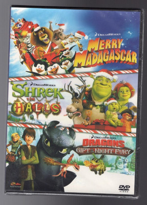 Merry Madagascar /Shrek The Halls/ Dragons Gift Of Night- DVD (Brand New Sealed)