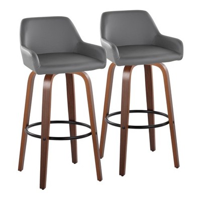 Daniella 30'' Contemporary Fixed-Height Barstool with Swivel in Walnut Wood and