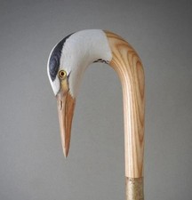 Holz Gehstock handgeschnitzt Sch&ouml;ner Reiher Vogel Holz Gehstock