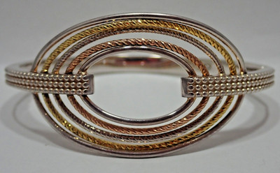LINKS OF LONDON YGV RGV STERLING SILVER AURORA STATEMENT BANGLE BRACELET MEDIUM