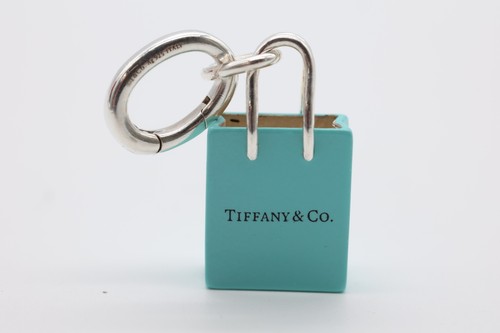 Tiffany & Co. Blue Enamel Sterling Silver Shopping Bag Charm Pendant