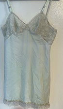 Vintage Van Raalte Full Slip Size 36 Pale Green Nylon with Beige Lace