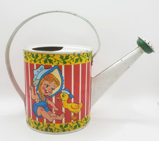 Vintage 1950s Ohio Art Tin Litho Watering Can Toy Adorable Child's Gardening Can