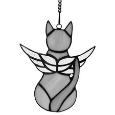 Handcrafted Stained Glass Grey Angel Cat Suncatcher - Pet Memorial Gift with ...